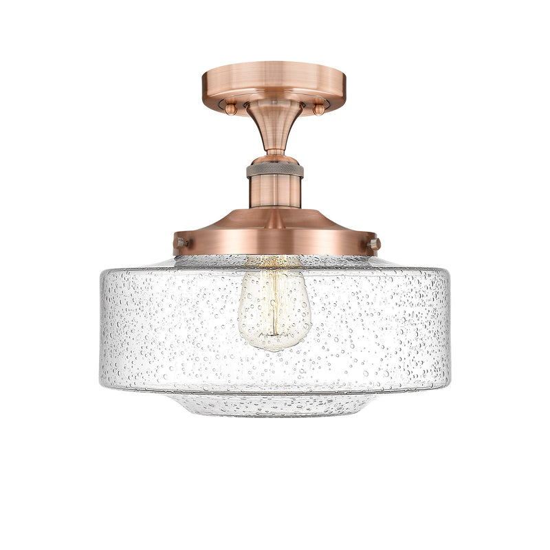 Innovations Bridgeton 12in 1-Light Semi-Flush Mount | Traditional Antique Copper Steel and Seedy Glass | Hallway & Entryway | Model 616-1F-AC-G694-12