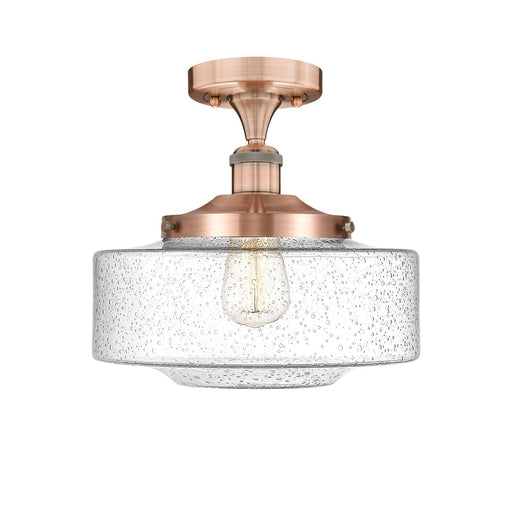 Innovations Bridgeton 12in 1-Light Semi-Flush Mount | Traditional Antique Copper Steel and Seedy Glass | Hallway & Entryway | Model 616-1F-AC-G694-12