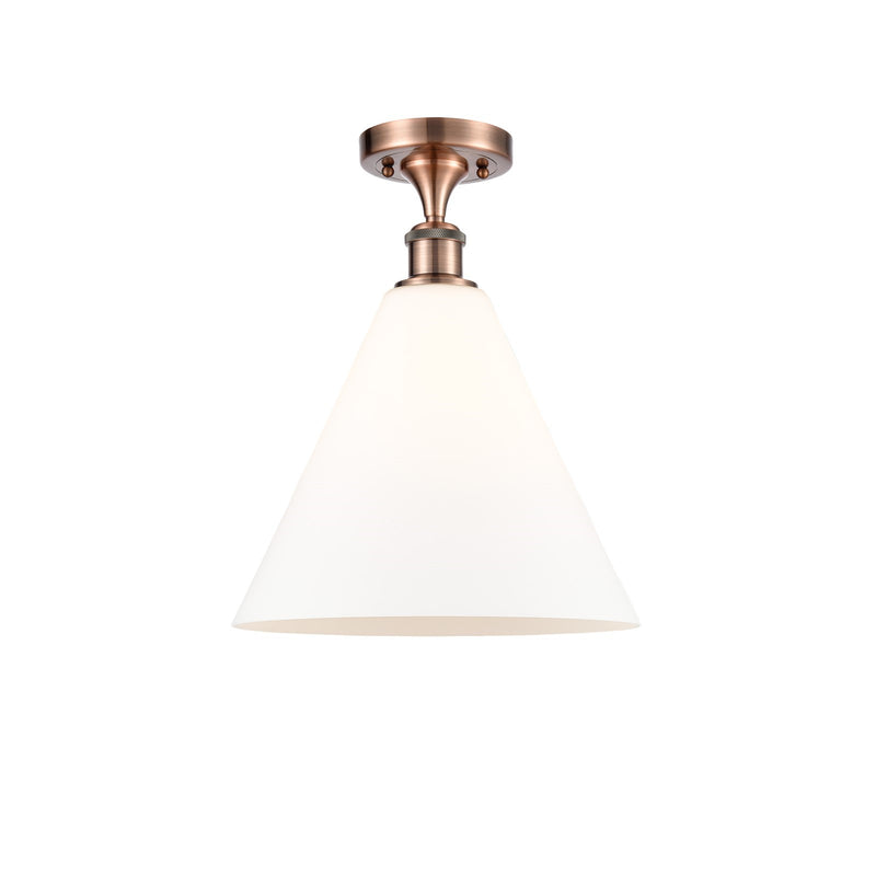 Innovations Berkshire Glass 12in 1-Light Semi-Flush Mount | Industrial Antique Copper and Matte White Glass | Entryway & Hallway | Model 616-1F-AC-GBC-121