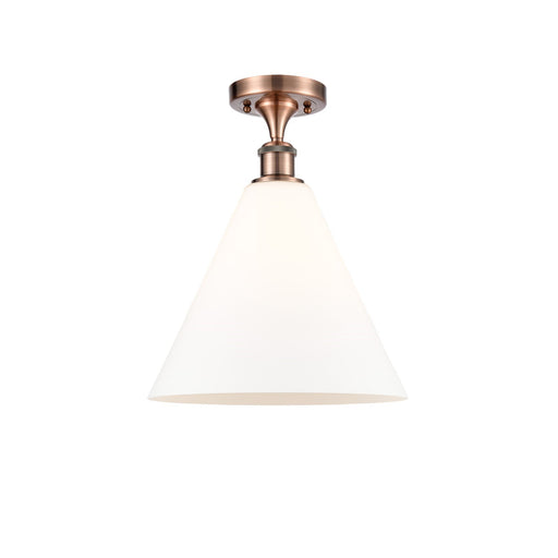 Innovations Berkshire Glass 12in 1-Light Semi-Flush Mount | Industrial Antique Copper and Matte White Glass | Entryway & Hallway | Model 616-1F-AC-GBC-121