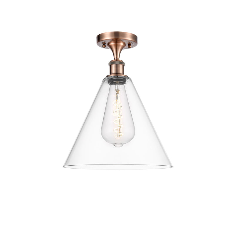 Innovations Berkshire 12in 1-Light Semi-Flush Mount | Industrial Antique Copper Steel and Clear Glass | Damp-Rated Entryway & | Model 616-1F-AC-GBC-122