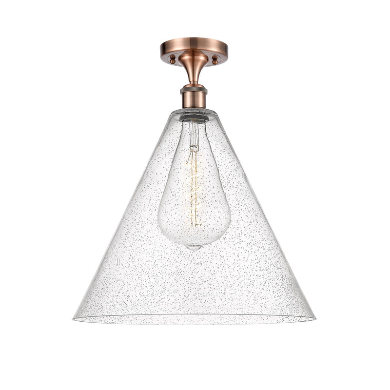 Innovations Berkshire 16in 1-Light Semi-Flush Mount | Industrial Antique Copper Steel and Seedy Glass | Entryway & Hallway | 16 | Model 616-1F-AC-GBC-164