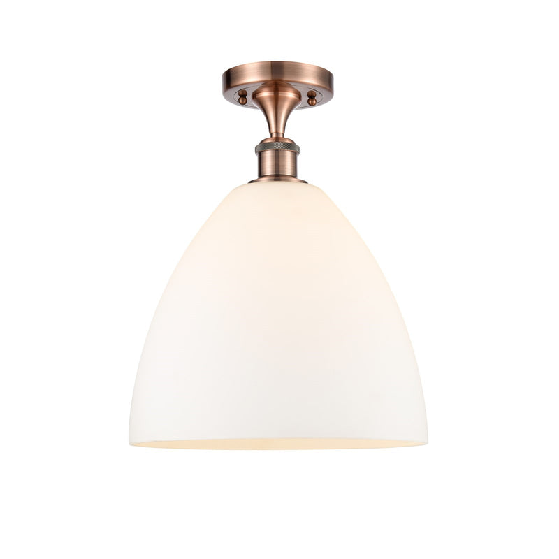 Innovations Bristol 12in 1-Light Semi-Flush Mount | Industrial Antique Copper Steel and Matte White Glass | Damp-Rated Hallway & | Model 616-1F-AC-GBD-121