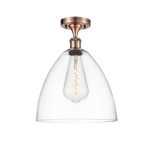 Innovations Bristol 12in 1-Light Semi-Flush Mount | Industrial Antique Copper Steel and Clear Glass | Damp-Rated Entryway & | Model 616-1F-AC-GBD-122