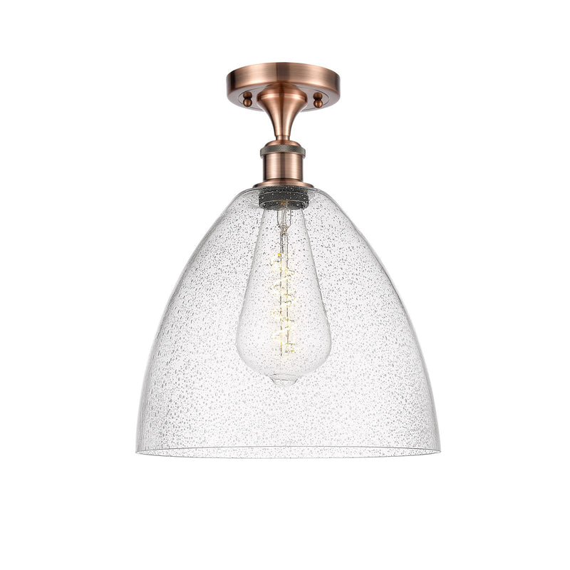 Innovations Bristol 12in 1-Light Semi-Flush Mount | Industrial Antique Copper Steel and Seedy Glass Dome Shade | Damp-Rated | Model 616-1F-AC-GBD-124