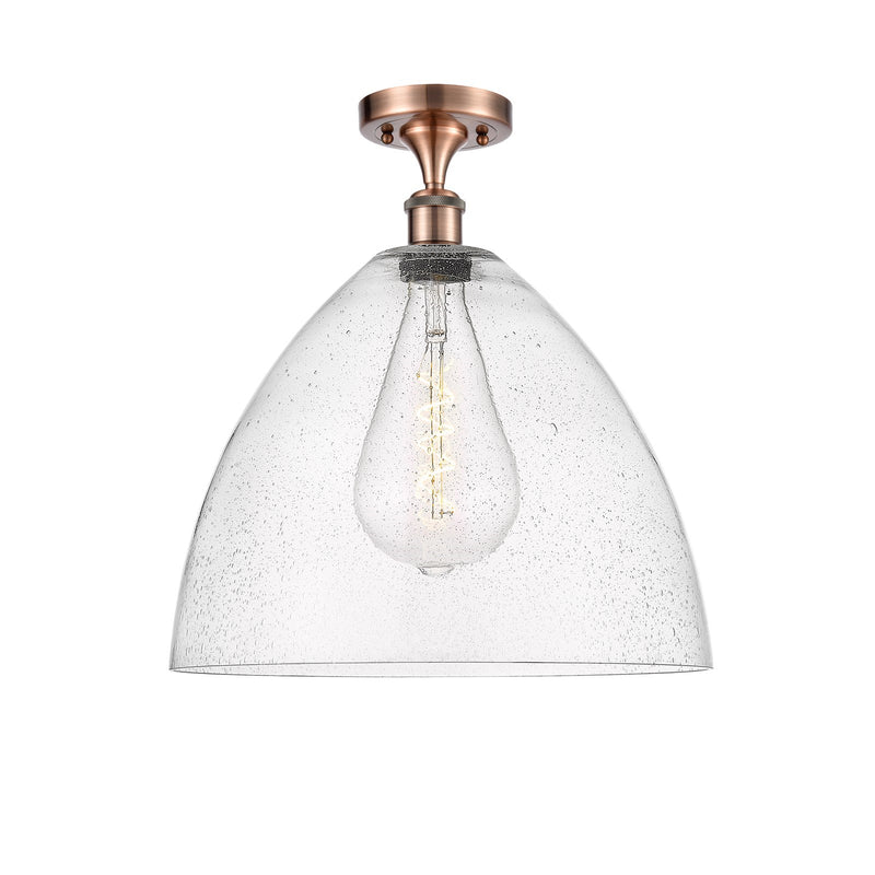Innovations Bristol 16in 1-Light Semi-Flush Mount | Industrial Antique Copper Steel and Seedy Glass Dome Shade | Damp Rated | Model 616-1F-AC-GBD-164