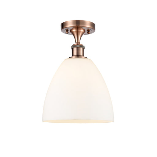 Innovations Bristol 9in 1-Light Semi-Flush Mount | Industrial Antique Copper Steel and Matte White Glass | Damp-Rated Entryway & | Model 616-1F-AC-GBD-91