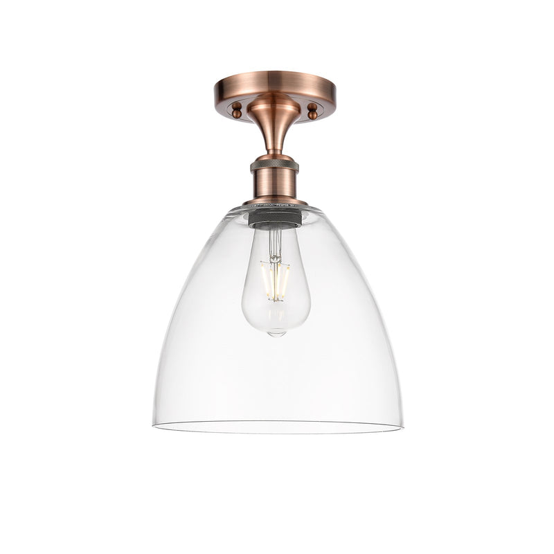 Innovations Bristol 9in 1-Light Semi-Flush Mount | Industrial Antique Copper Steel and Clear Glass | Damp-Rated Hallway & | Model 616-1F-AC-GBD-92