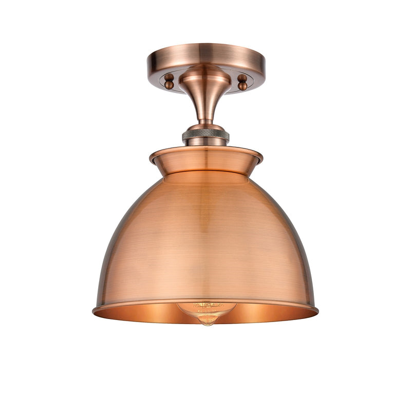 Innovations Adirondack 8.25in 1-Light Semi-Flush Mount | Industrial Antique Copper Steel and Cast Brass | Damp Rated Entryway & | Model 616-1F-AC-M14-AC