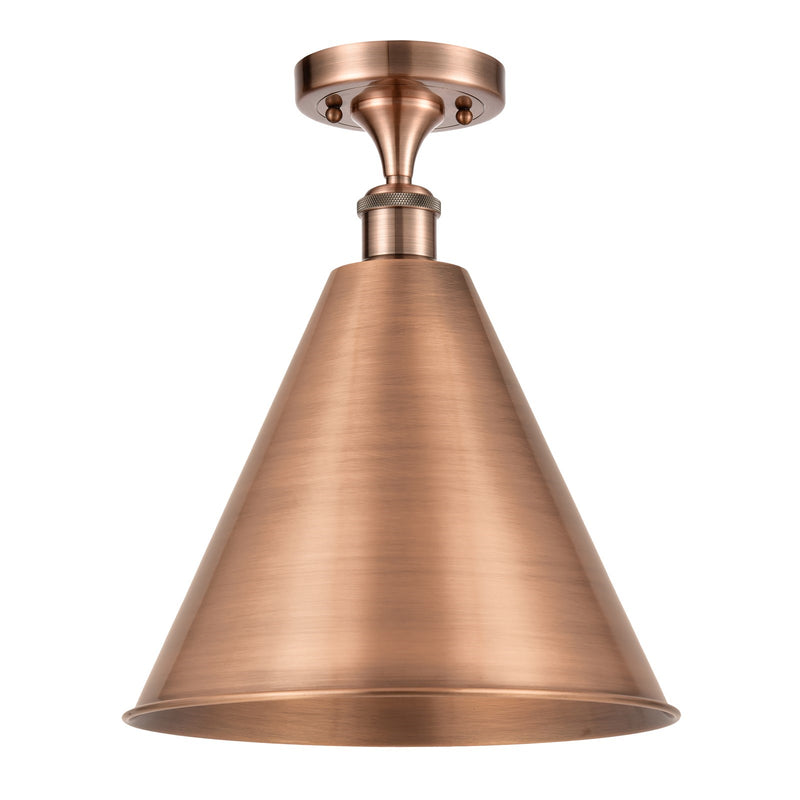 Innovations Berkshire Metal 16in 1-Light Semi-Flush Mount | Industrial Antique Copper Steel and Cast Brass Cone Shade | Model 616-1F-AC-MBC-16-AC