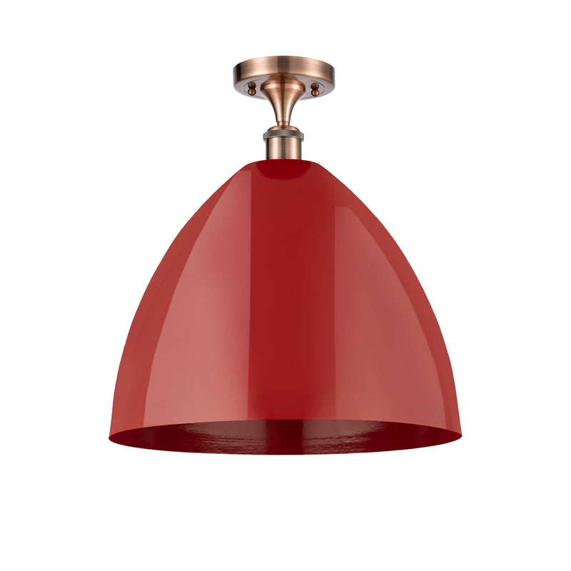 Innovations Plymouth 16in 1-Light Semi-Flush Mount | Industrial Antique Copper Steel and Matte Red Metal | Kitchen & Hallway | Model 616-1F-AC-MBD-16-RD