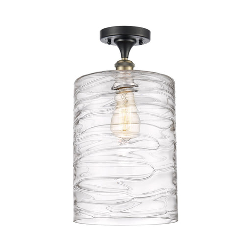 Innovations Cobbleskill 9in 1-Light Semi-Flush Mount | Industrial Black Antique Brass Steel and Deco Swirl Glass | Entryway & | Model 616-1F-BAB-G1113-L
