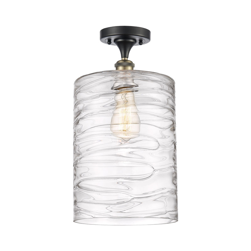Innovations Cobbleskill 9in 1-Light Semi-Flush Mount | Industrial Black Antique Brass Steel and Deco Swirl Glass | Entryway & | Model 616-1F-BAB-G1113-L