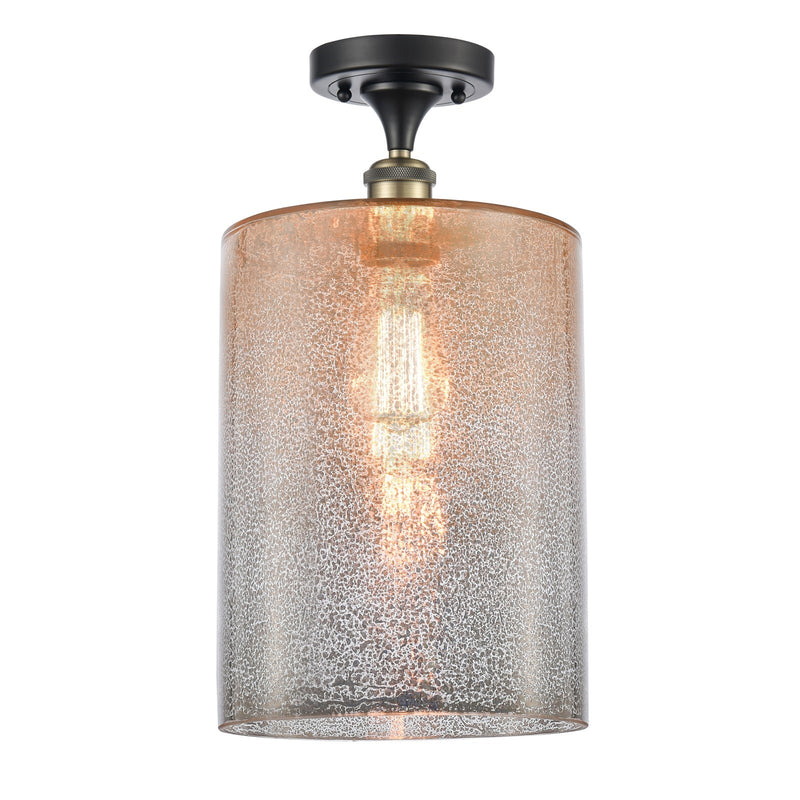 Innovations Cobbleskill 9in 1-Light Semi-Flush Mount | Industrial Black Antique Brass Steel and Mercury Glass | Entryway & | Model 616-1F-BAB-G116-L
