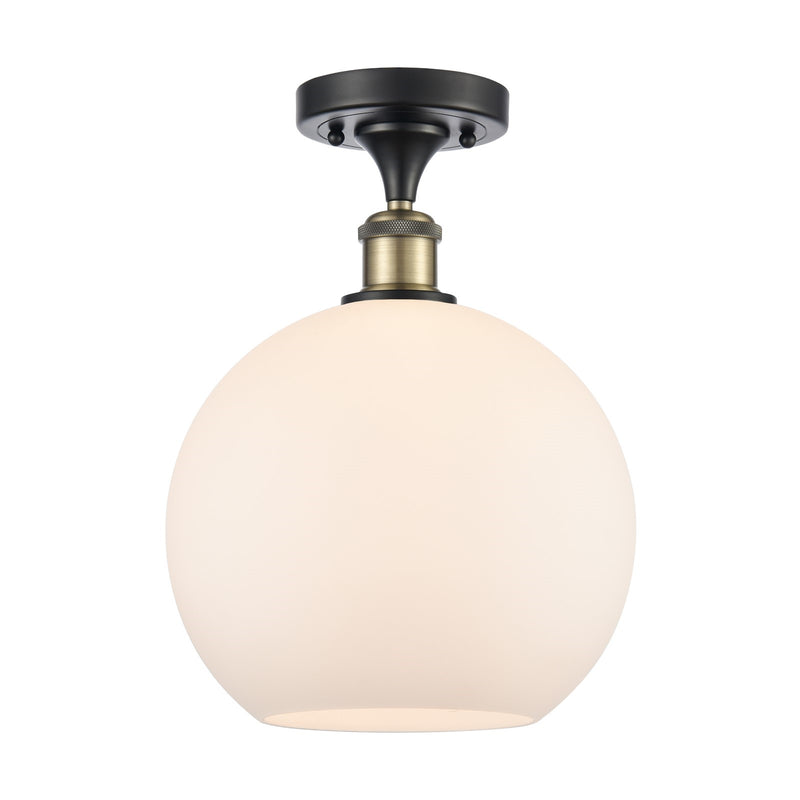 Innovations Athens 10in 1-Light Semi-Flush Mount | Industrial Black Antique Brass Steel and Matte White Glass | Kitchen & | Model 616-1F-BAB-G121-10