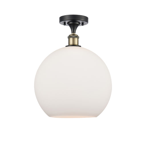 Innovations Athens 12in 1-Light Semi-Flush Mount | Industrial Black Antique Brass and Matte White Glass | Bathroom & Hallway | Model 616-1F-BAB-G121-12
