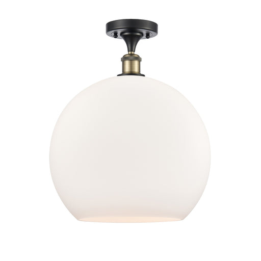 Innovations Athens 14in 1-Light Semi-Flush Mount | Industrial Black Antique Brass Steel and Matte White Glass | Entryway & | Model 616-1F-BAB-G121-14