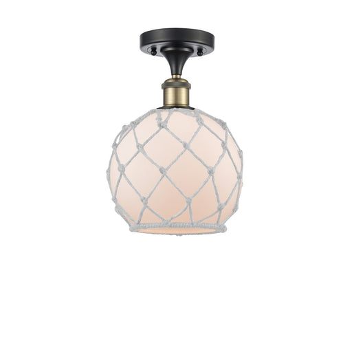 Innovations Farmhouse Rope 8in 1-Light Semi-Flush Mount | Industrial Black Antique Brass Steel and White Frosted Glass Rope | Model 616-1F-BAB-G121-8RW