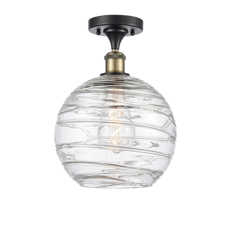 Innovations Athens Deco Swirl 10in 1-Light Semi-Flush Mount | Industrial Black Antique Brass Steel and Clear Deco Swirl | Model 616-1F-BAB-G1213-10CL