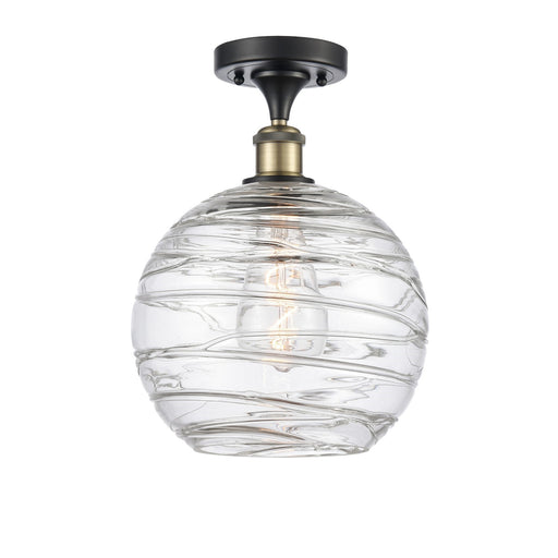 Innovations Athens Deco Swirl 10in 1-Light Semi-Flush Mount | Industrial Black Antique Brass Steel and Clear Deco Swirl | Model 616-1F-BAB-G1213-10CL