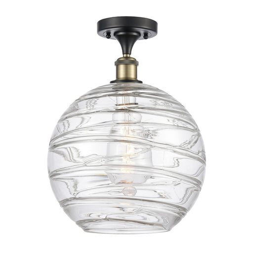 Innovations Athens Deco Swirl 12in 1-Light Semi-Flush Mount | Industrial Black Antique Brass Steel and Clear Deco Swirl | Model 616-1F-BAB-G1213-12CL