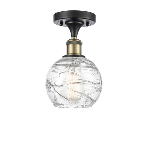 Innovations Athens Deco Swirl 6in 1-Light Semi-Flush Mount | Industrial Black Antique Brass Steel and Clear Glass | Model 616-1F-BAB-G1213-6CL