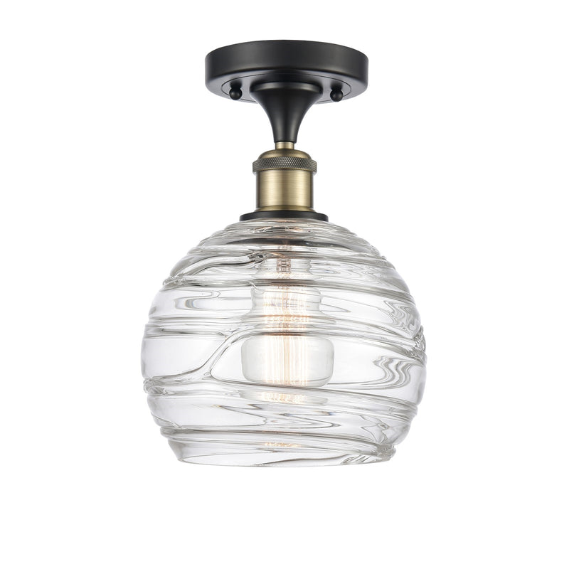 Innovations Athens Deco Swirl 8in 1-Light Semi-Flush Mount | Industrial Black Antique Brass and Clear Deco Swirl Glass | Model 616-1F-BAB-G1213-8CL