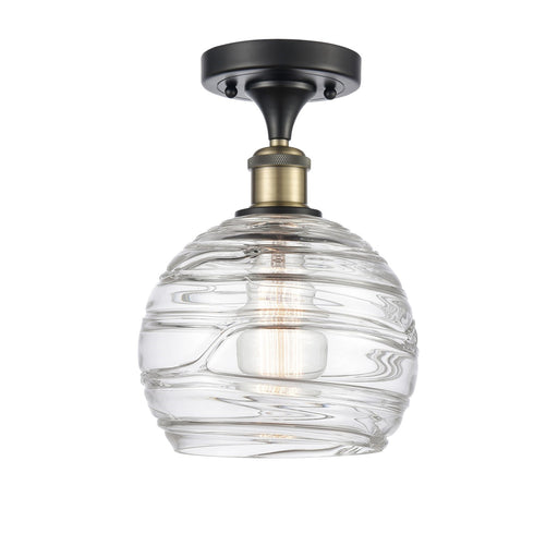 Innovations Athens Deco Swirl 8in 1-Light Semi-Flush Mount | Industrial Black Antique Brass and Clear Deco Swirl Glass | Model 616-1F-BAB-G1213-8CL