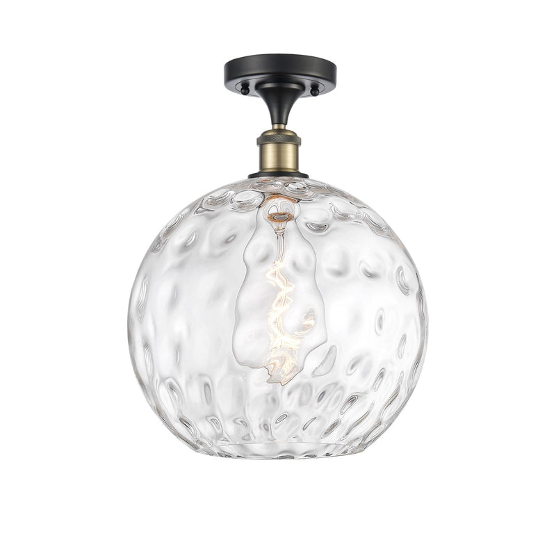 Innovations Athens Water Glass 12in 1-Light Semi-Flush Mount | Industrial Black Antique Brass and Clear Glass | Bathroom & | Model 616-1F-BAB-G1215-12