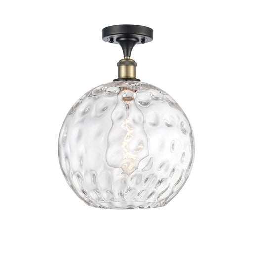 Innovations Athens Water Glass 12in 1-Light Semi-Flush Mount | Industrial Black Antique Brass and Clear Glass | Bathroom & | Model 616-1F-BAB-G1215-12
