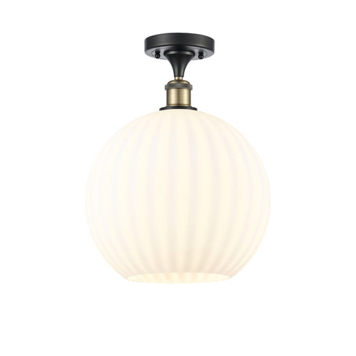Innovations Lighting Edison 12in 1-Light Semi-Flush Mount | Industrial Black Antique Brass and White Venetian Glass | Model 616-1F-BAB-G1217-12WV