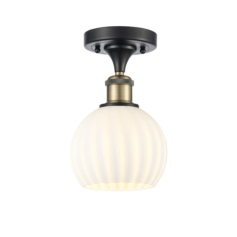 Innovations Lighting White Venetian 6in 1-Light Semi-Flush Mount | Art Nouveau Black Antique Brass and White Venetian Glass | Model 616-1F-BAB-G1217-6WV