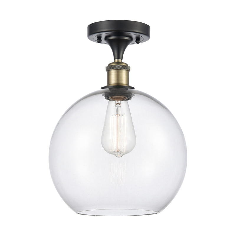 Innovations Athens 10in 1-Light Semi-Flush Mount | Industrial Black Antique Brass Steel and Clear Glass | Entryway & Hallway | Model 616-1F-BAB-G122-10