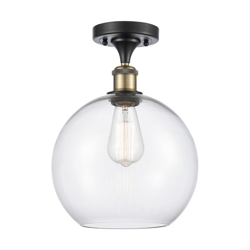 Innovations Athens 10in 1-Light Semi-Flush Mount | Industrial Black Antique Brass Steel and Clear Glass | Entryway & Hallway | Model 616-1F-BAB-G122-10