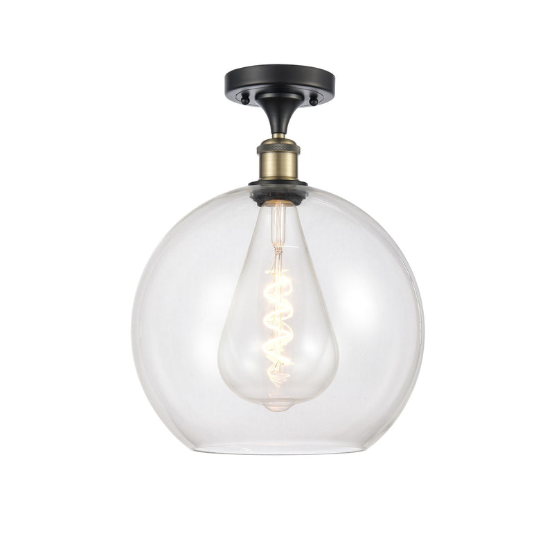 Innovations Athens 12in 1-Light Semi-Flush Mount | Industrial Black Antique Brass Steel and Clear Glass | Entryway & Hallway | Model 616-1F-BAB-G122-12