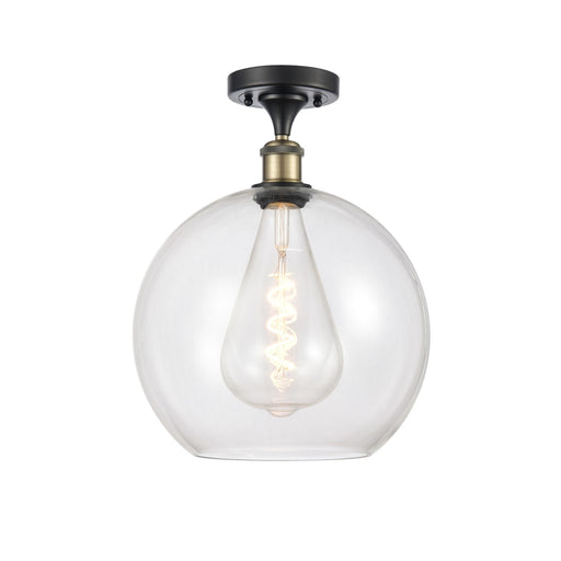 Innovations Athens 12in 1-Light Semi-Flush Mount | Industrial Black Antique Brass Steel and Clear Glass | Entryway & Hallway | Model 616-1F-BAB-G122-12