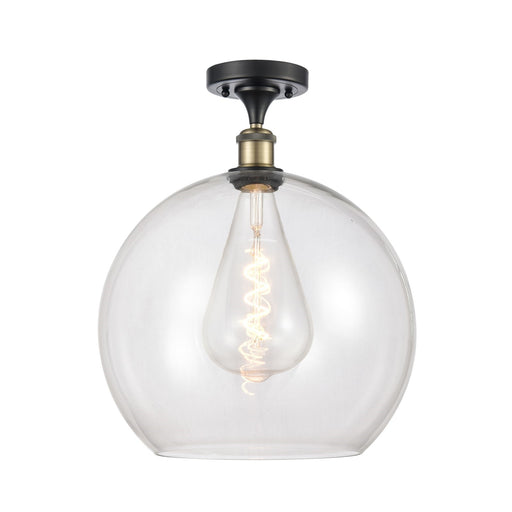 Innovations Athens 14in 1-Light Semi-Flush Mount | Industrial Black Antique Brass Steel and Clear Glass | Entryway & Hallway | Model 616-1F-BAB-G122-14