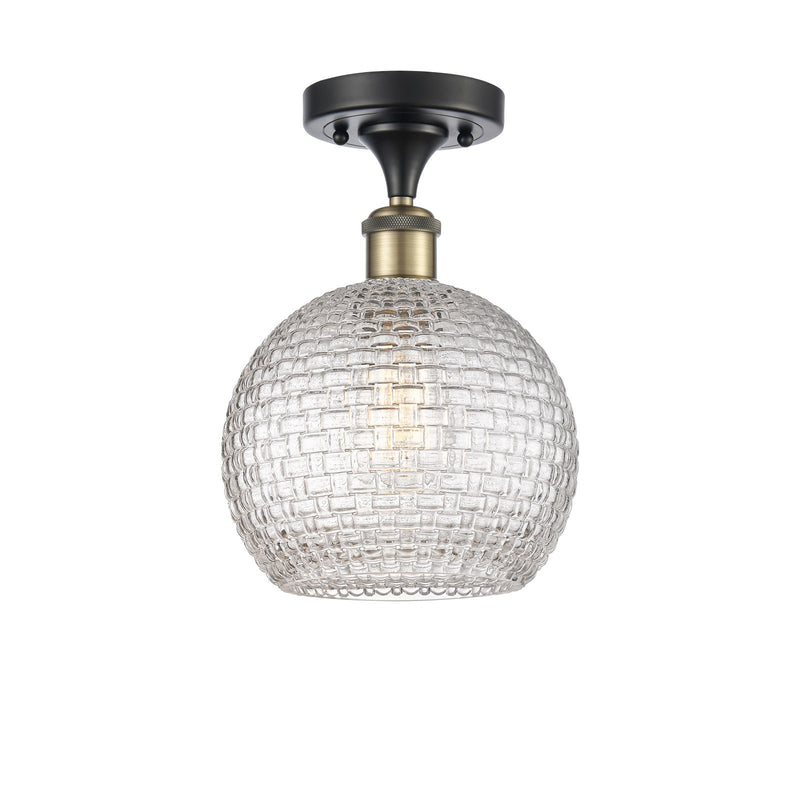 Innovations Athens 8in 1-Light Semi-Flush Mount | Modern Farmhouse Black Antique Brass and Clear Basket Weave Glass | Hallway | Model 616-1F-BAB-G122C-8CL