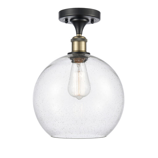 Innovations Athens 10in 1-Light Semi-Flush Mount | Industrial Black Antique Brass Steel and Seedy Glass | Entryway & Hallway | Model 616-1F-BAB-G124-10