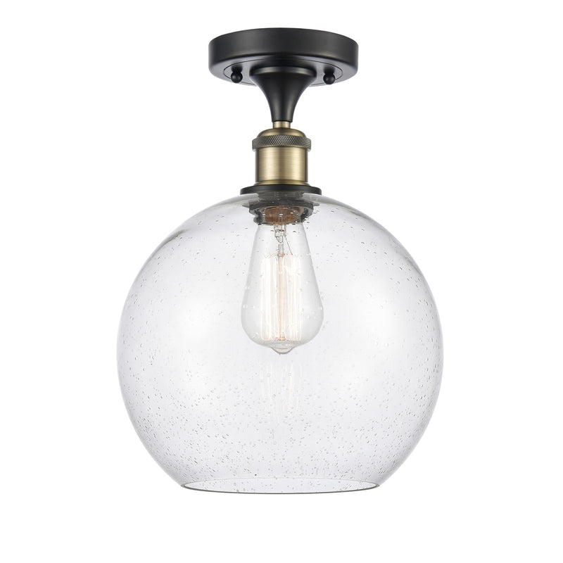 Innovations Athens 10in 1-Light Semi-Flush Mount | Industrial Black Antique Brass Steel and Seedy Glass | Entryway & Hallway | Model 616-1F-BAB-G124-10
