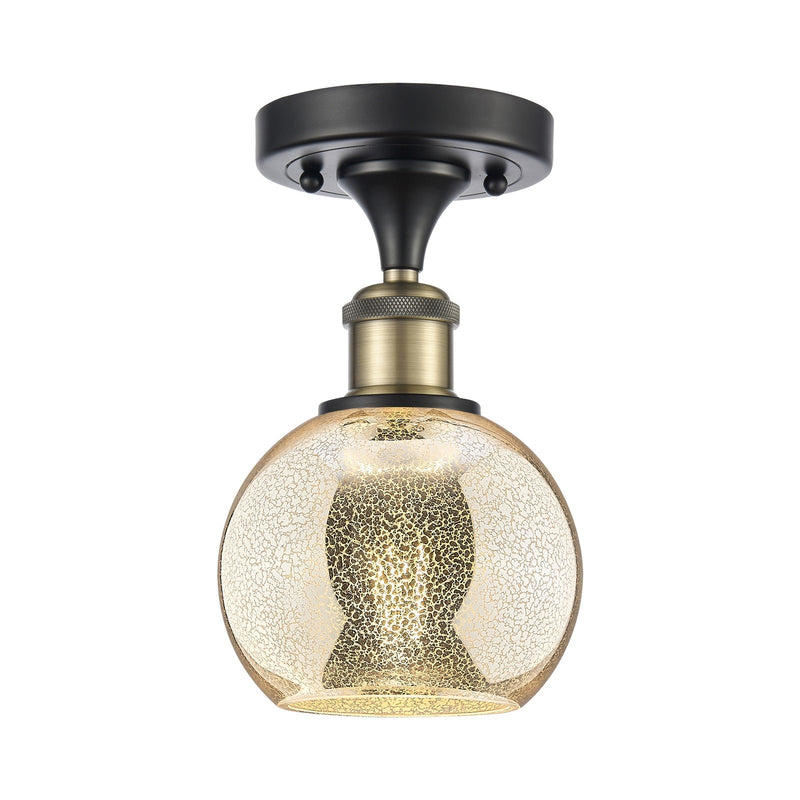 Innovations Athens 6in 1-Light Semi-Flush Mount | Industrial Black Antique Brass and Mercury Glass | Entryway & Hallway | 5.88 x | Model 616-1F-BAB-G128-6