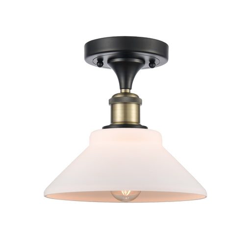 Innovations Orwell 8in 1-Light Semi-Flush Mount | Industrial Black Antique Brass Steel and Matte White Glass | Damp-Rated Hallway | Model 616-1F-BAB-G131