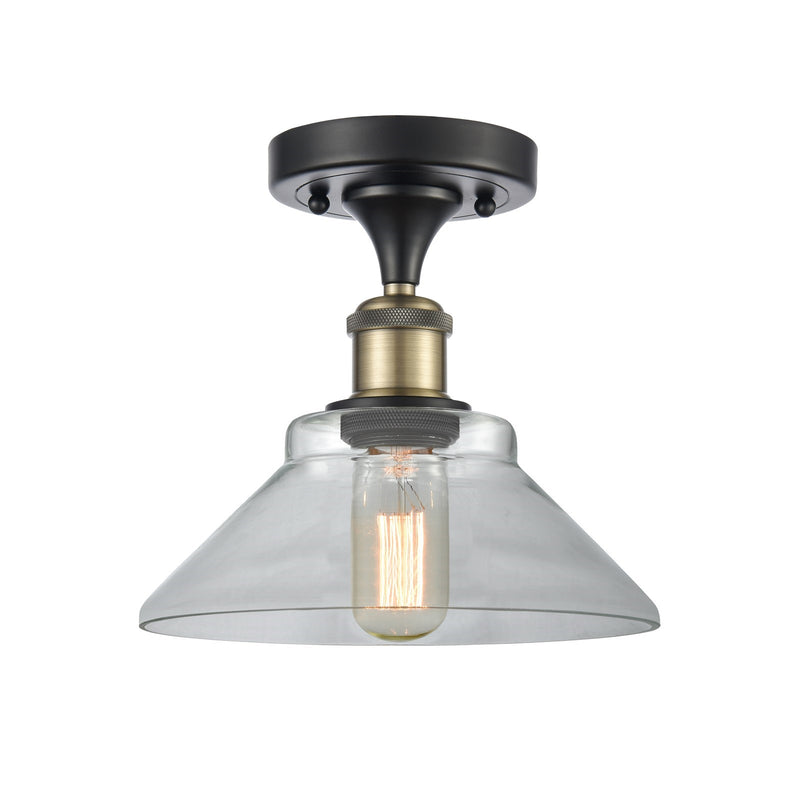 Innovations Orwell 8in 1-Light Semi-Flush Mount | Industrial Black Antique Brass Steel and Clear Glass | Damp-Rated Entryway & | Model 616-1F-BAB-G132