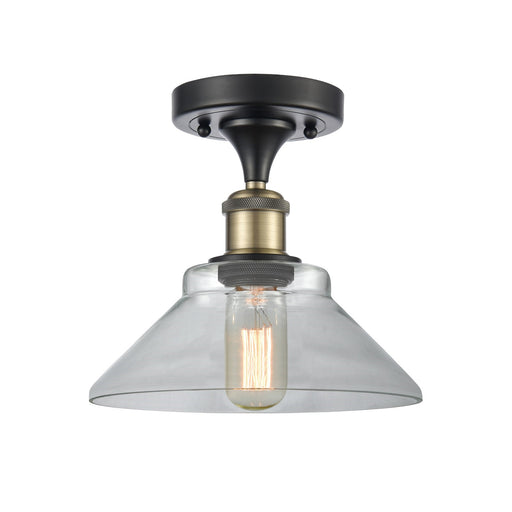Innovations Orwell 8in 1-Light Semi-Flush Mount | Industrial Black Antique Brass Steel and Clear Glass | Damp-Rated Entryway & | Model 616-1F-BAB-G132