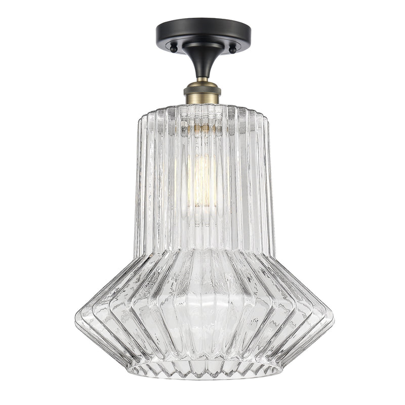 Innovations Springwater 12in 1-Light Semi-Flush Mount | Industrial Black Antique Brass Steel and Clear Fluted Glass | Entryway & | Model 616-1F-BAB-G212