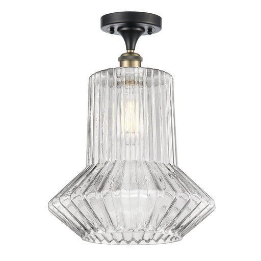 Innovations Springwater 12in 1-Light Semi-Flush Mount | Industrial Black Antique Brass Steel and Clear Fluted Glass | Entryway & | Model 616-1F-BAB-G212