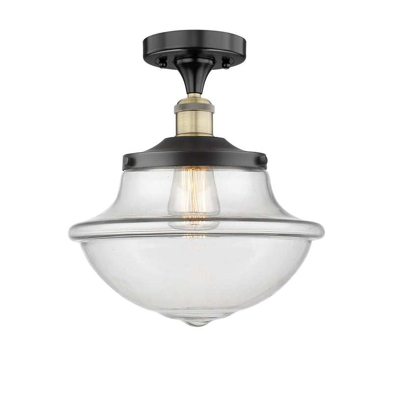Innovations Oxford 12in 1-Light Semi-Flush Mount | Industrial Black Antique Brass and Clear Glass | Entryway & Hallway | 11.75 x | Model 616-1F-BAB-G542