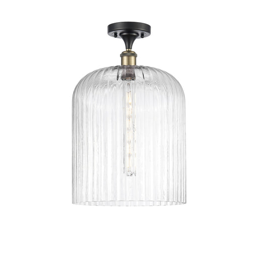 Innovations Bridal Veil 5in 1-Light Semi-Flush Mount | Industrial Black Antique Brass Steel and Clear Ribbed Glass | Kitchen | Model 616-1F-BAB-G559-12CL
