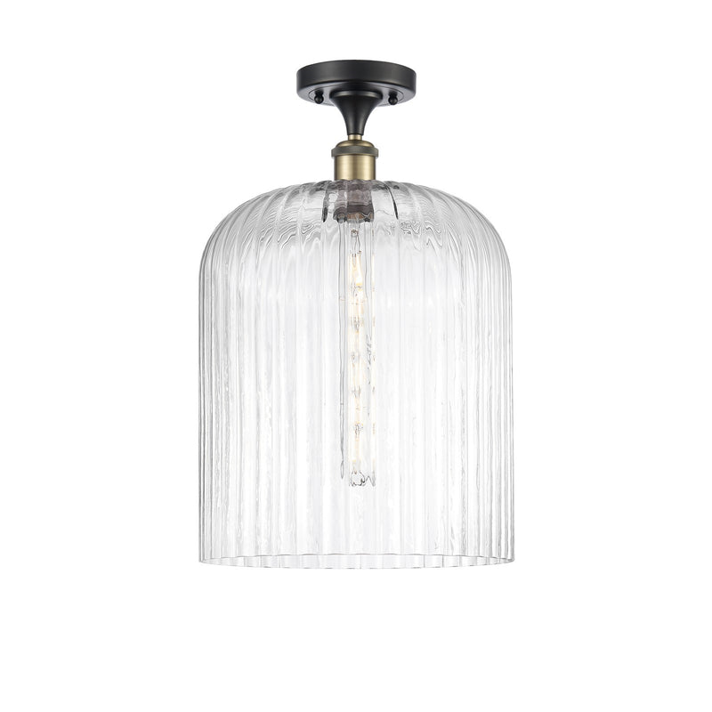Innovations Bridal Veil 5in 1-Light Semi-Flush Mount | Industrial Black Antique Brass Steel and Clear Ribbed Glass | Kitchen | Model 616-1F-BAB-G559-12CL