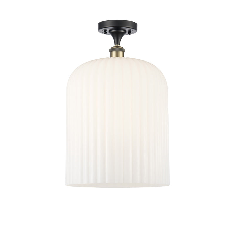 Innovations Bridal Veil 5in 1-Light Semi-Flush Mount | Industrial Black Antique Brass and Gloss White Ribbed Glass | Damp | Model 616-1F-BAB-G559-12GWH